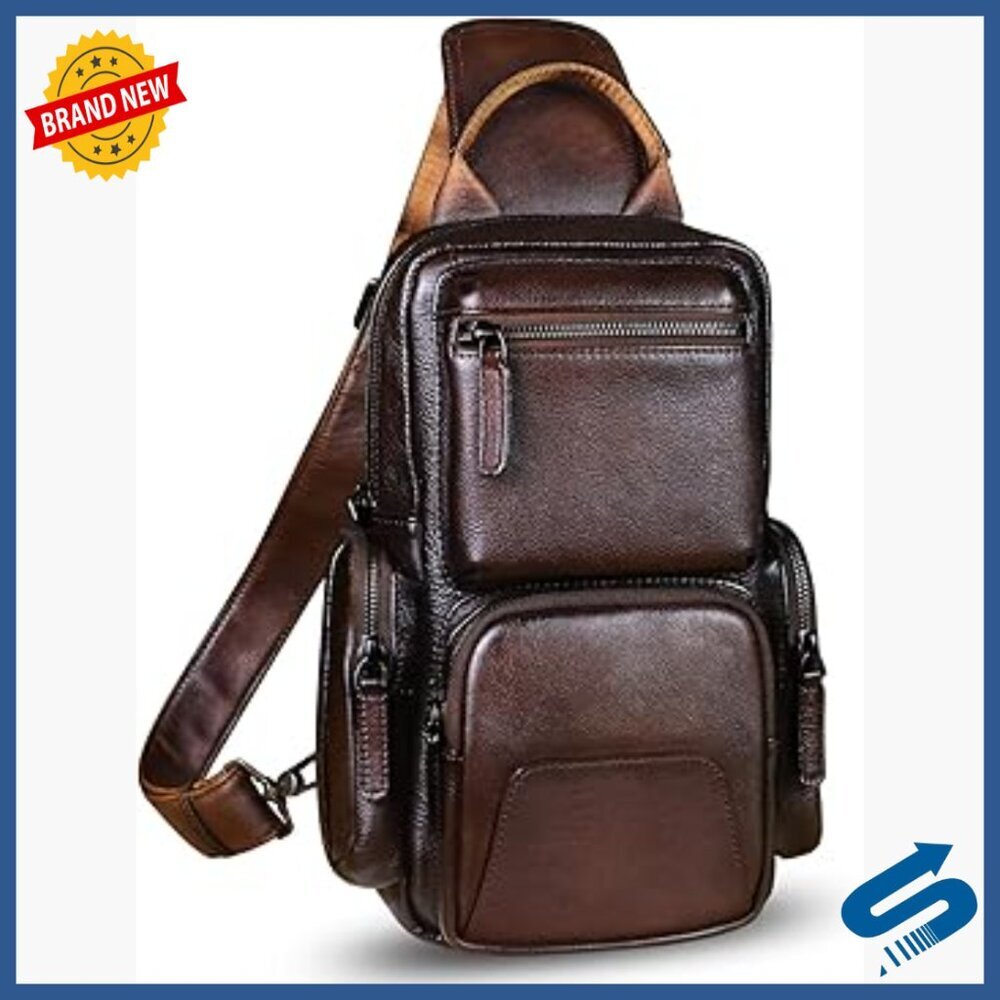 Genuine Leather Crossbody Backpack Daypack with Multiple Pockets